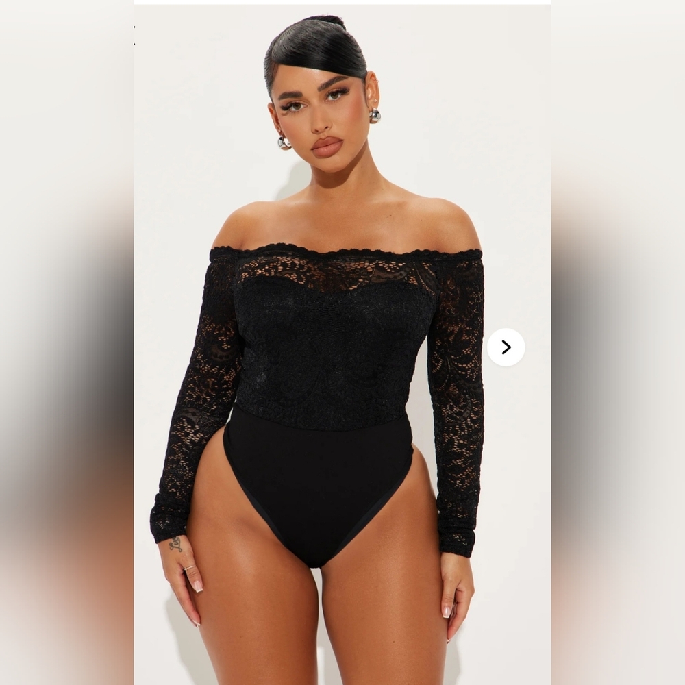 Fashion Nova Elegant Black Lace Bodysuit NWT